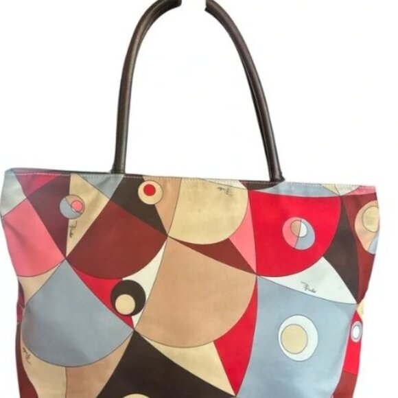 EMILIO PUCCI AUTHENTIC  “Comessa”  Red Tan Geometric Tote Bag - Picture 3 of 10